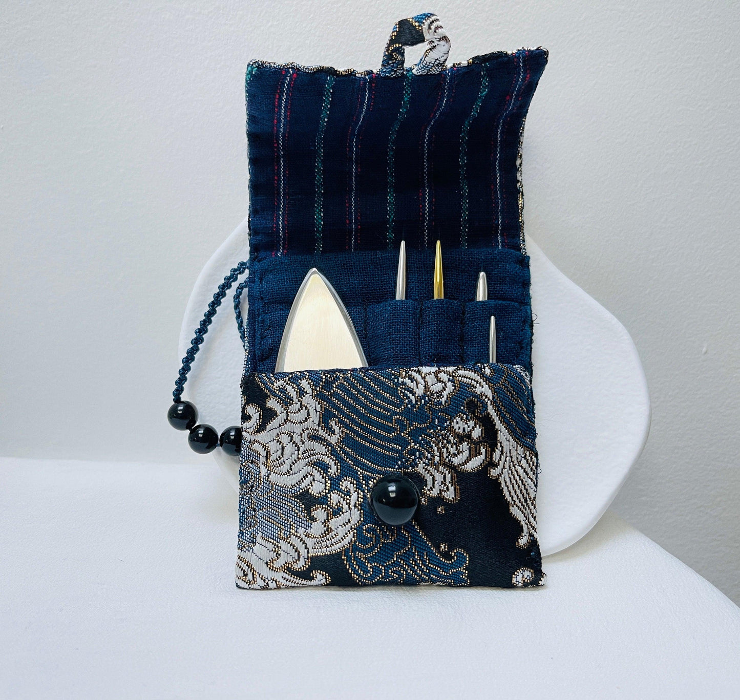 YUANWELLNESS: Handmade Acupuncture Teishin Case, Japanese Great Wave, Blue, Teishin Holder - YUAN WELLNESS