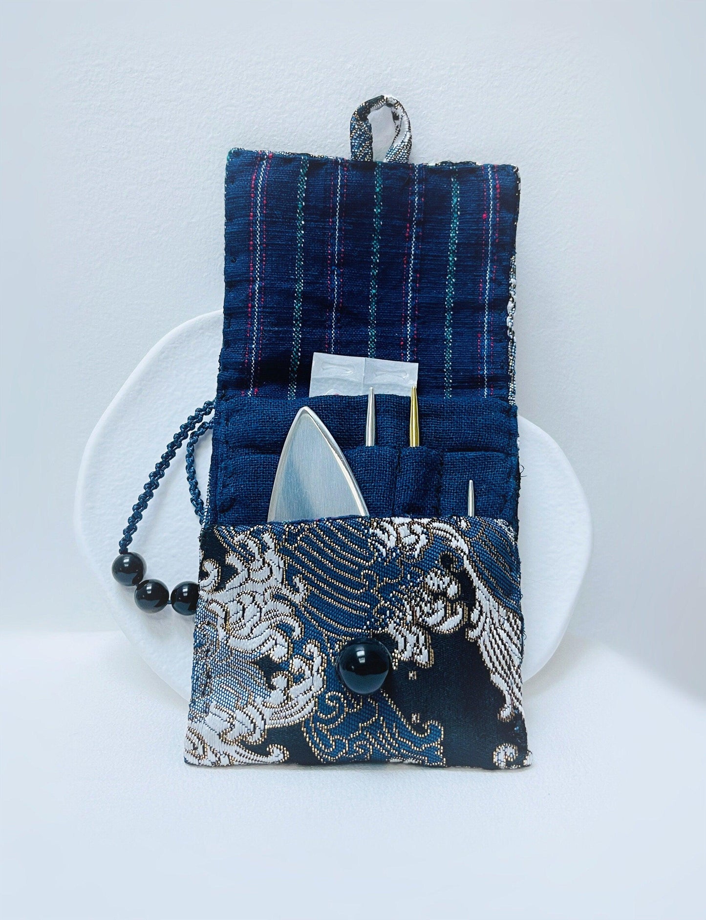 YUANWELLNESS: Handmade Acupuncture Teishin Case, Japanese Great Wave, Blue, Teishin Holder - YUAN WELLNESS
