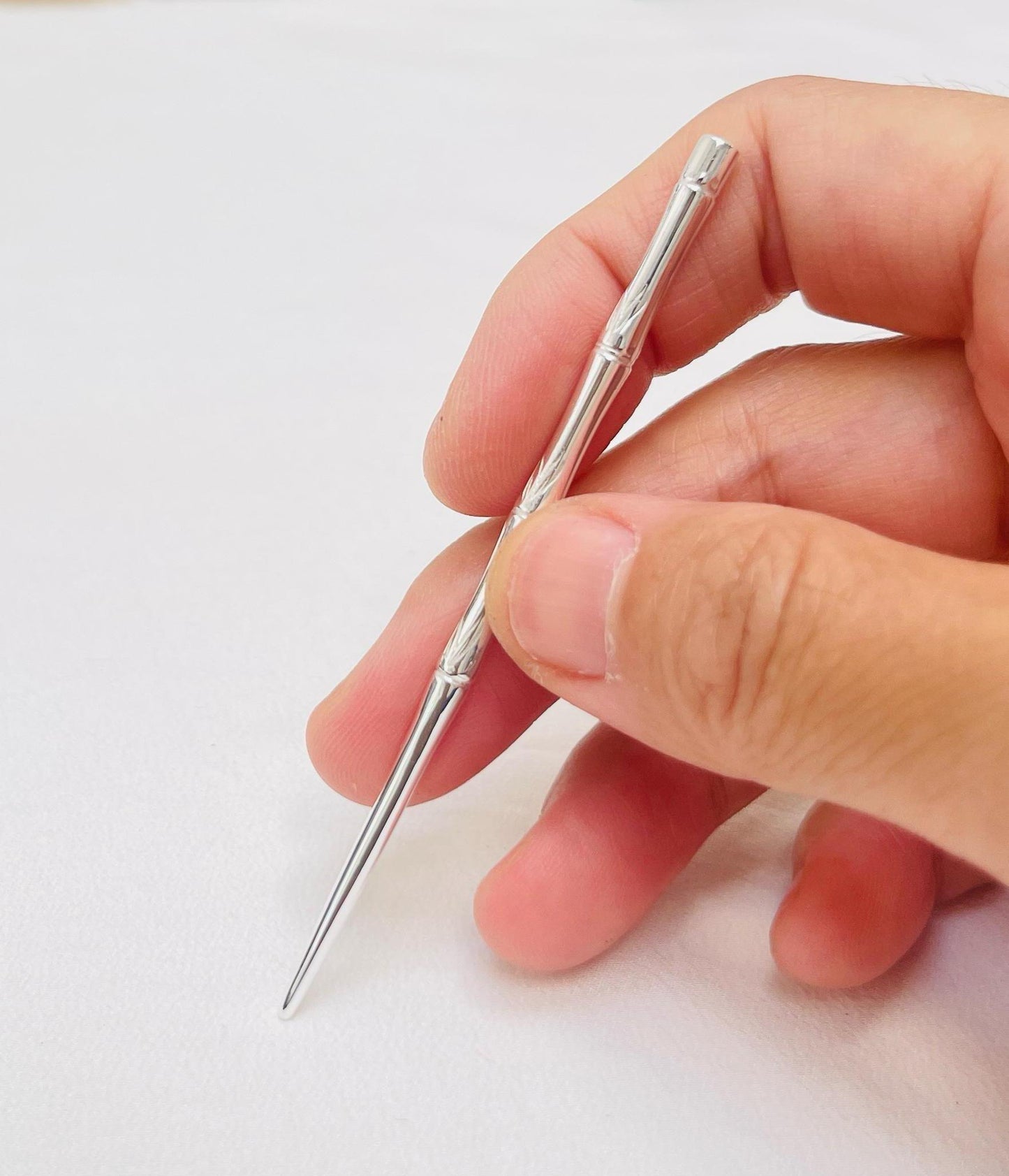 YUANWELLNESS: Handmade Bamboo Pattern Pure Silver Teishin, Tool, Stick, Needle for Acupuncture, Massage, Acupressure - YUAN WELLNESS