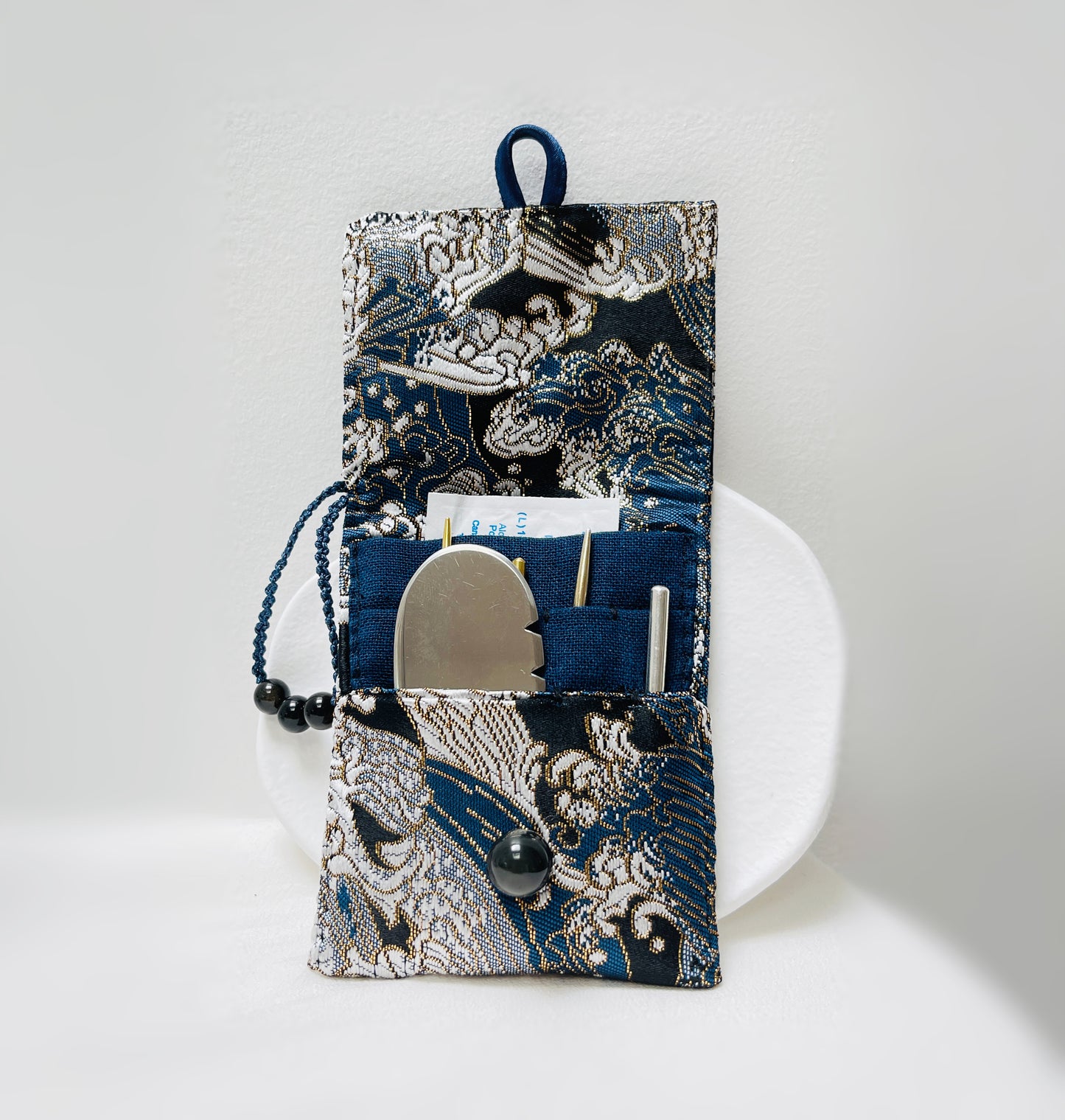 YUANWELLNESS: Handmade Acupuncture Teishin Case, Japanese Great Wave, Blue, Teishin Holder
