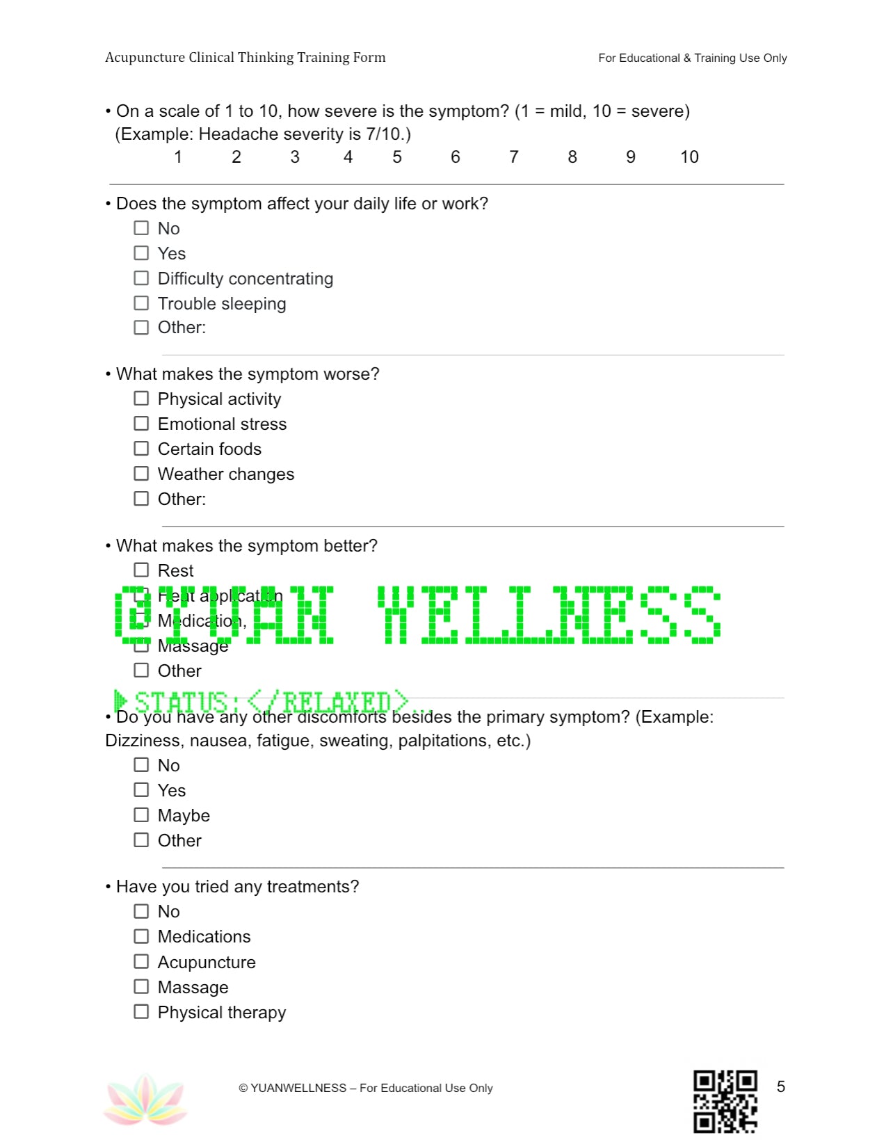 Acupuncture Clinical Thinking Training Form - Comprehensive PDF & Google Form for TCM Students and Practitioners