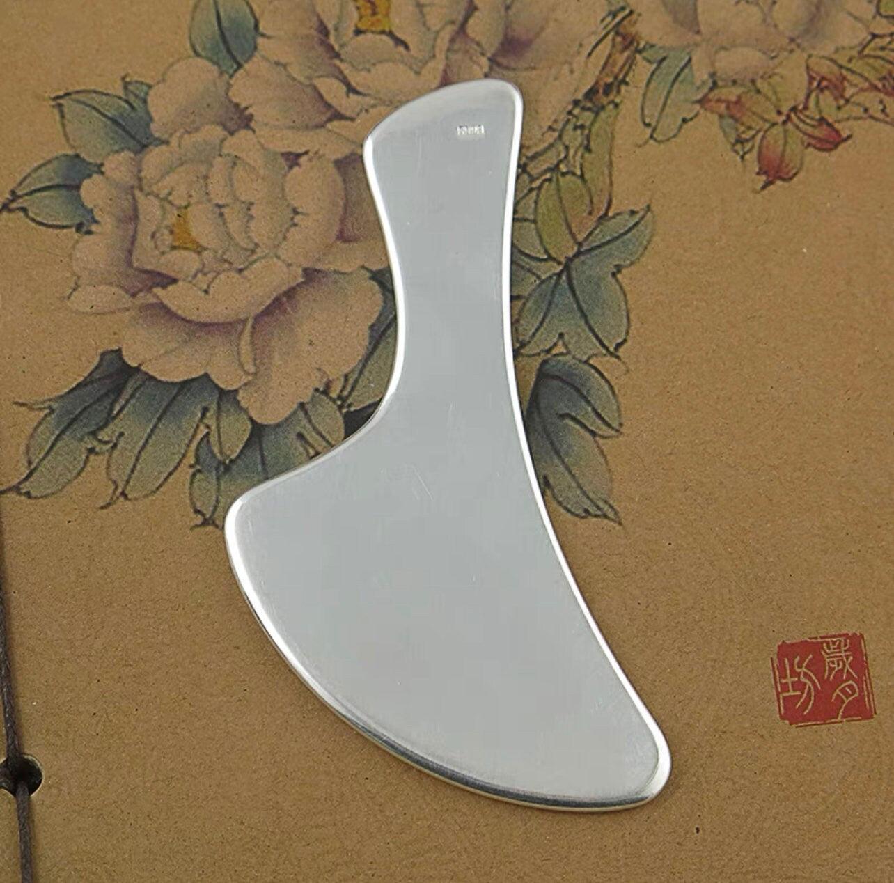 YUANWELLNESS: Handmade Personalized Pure Silver Guasha Massage Tool, Acupuncture, Acupressure - YUAN WELLNESS 