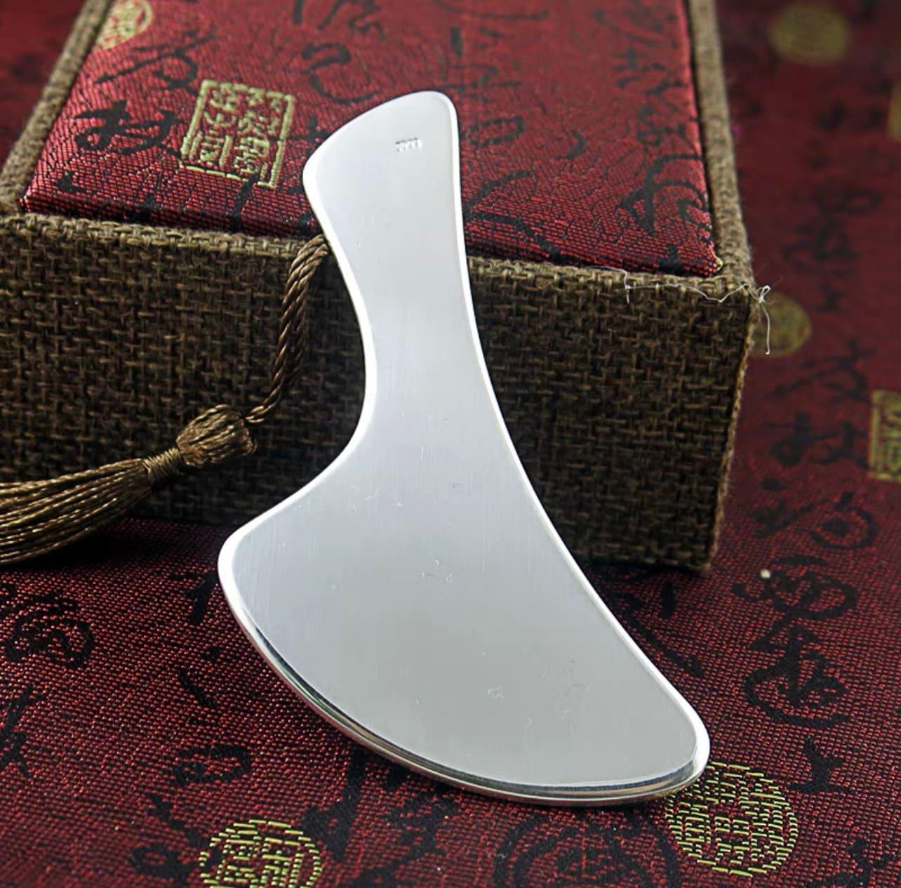 YUANWELLNESS: Handmade Personalized Pure Silver Guasha Massage Tool, Acupuncture, Acupressure - YUAN WELLNESS 