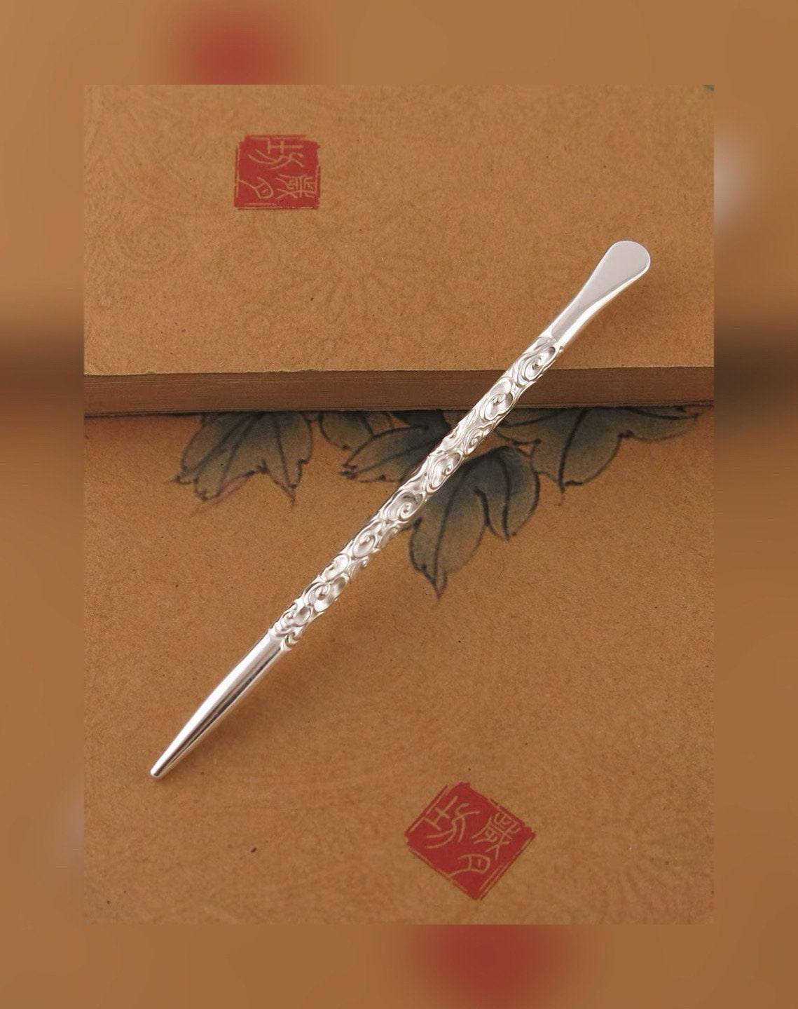 YUANWELLNESS: Handmade Lucky Clouds Pattern Pure Silver Teishin, Tool, Stick, Needle for Acupuncture, Massage, Acupressure - YUAN WELLNESS 