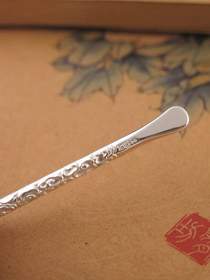 YUANWELLNESS: Handmade Lucky Clouds Pattern Pure Silver Teishin, Tool, Stick, Needle for Acupuncture, Massage, Acupressure - YUAN WELLNESS 