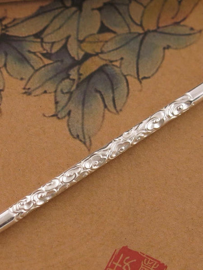 YUANWELLNESS: Handmade Lucky Clouds Pattern Pure Silver Teishin, Tool, Stick, Needle for Acupuncture, Massage, Acupressure - YUAN WELLNESS 