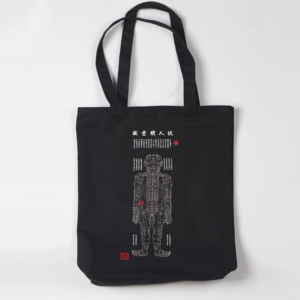 YUANWELLNESS: Ancient Channels&Points Map Tote Bag, Canvas acupuncture bag - YUAN WELLNESS 