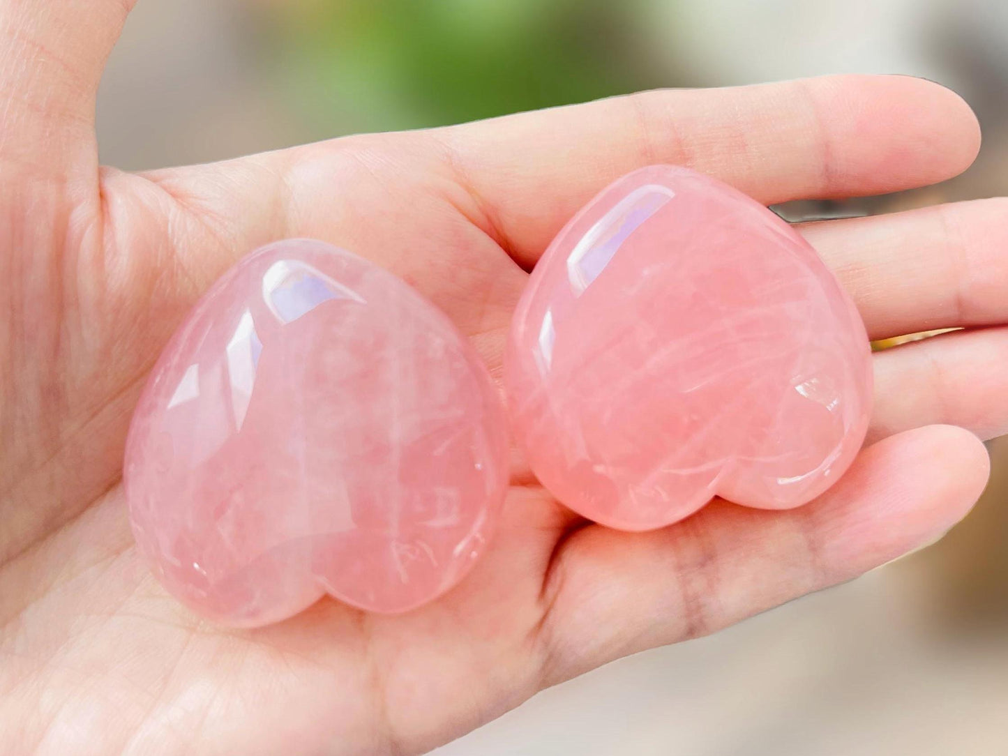 YUANWELLNESS: Heart-Shaped Pink Quartz Pair, Crystal Healing, Energy Stones, Meditation Stone, Heart Chakra - YUAN WELLNESS 