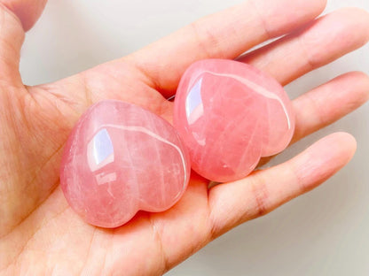 YUANWELLNESS: Heart-Shaped Pink Quartz Pair, Crystal Healing, Energy Stones, Meditation Stone, Heart Chakra - YUAN WELLNESS 