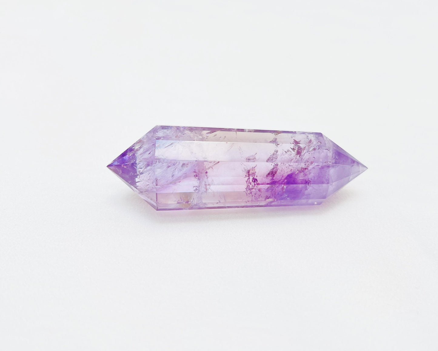 YUANWELLNESS: Natural 12-Faceted Amethyst Vogel Crystal Double-Terminated with Rainbow Inclusions – High-Frequency Crystal Piece - YUAN WELLNESS 