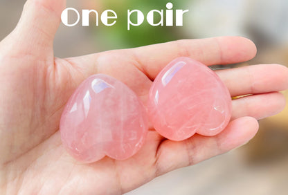 YUANWELLNESS: Heart-Shaped Pink Quartz Pair, Crystal Healing, Energy Stones, Meditation Stone, Heart Chakra - YUAN WELLNESS 