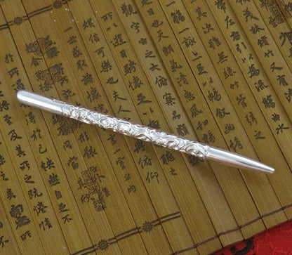 YUANWELLNESS: Handmade Lucky Clouds Pattern Pure Silver Teishin, Tool, Stick, Needle for Acupuncture, Massage, Acupressure - YUAN WELLNESS 