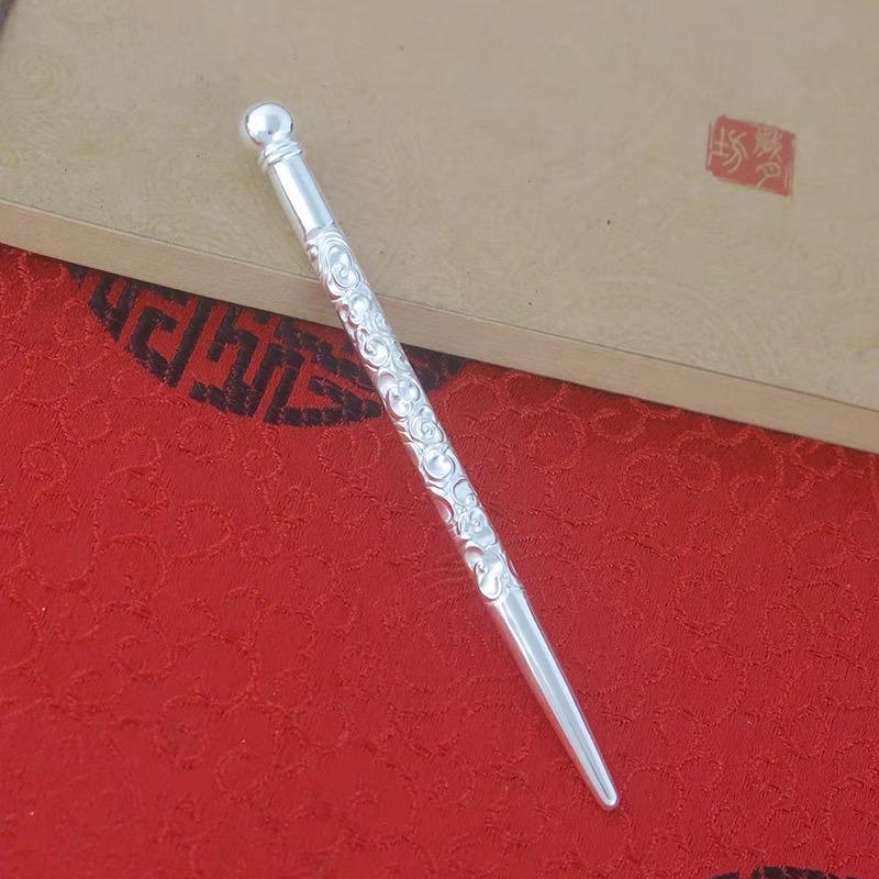 YUANWELLNESS: Handmade Round Bead Pure Silver Massage Stick, Tool for Acupuncture, Acupressure, Teishin - YUAN WELLNESS 