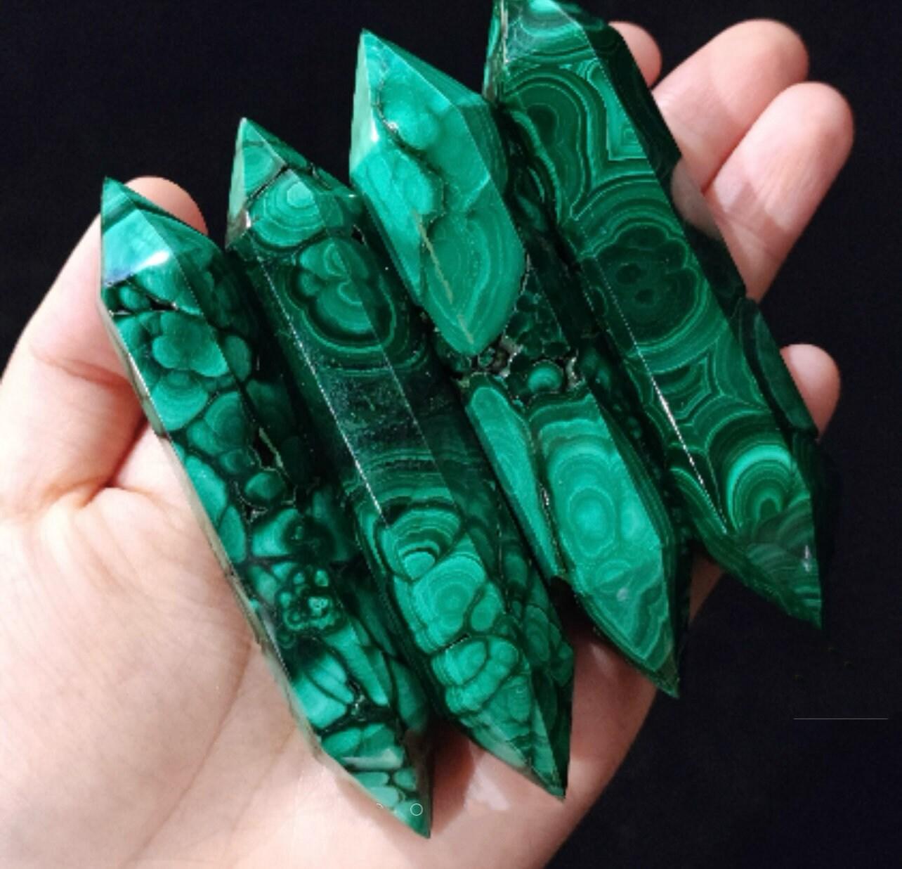 YUANWELLNESS: One Pair of Malachite Healing Points’ Sticks, Two Pieces, Healing and Meditation Stone - YUAN WELLNESS 